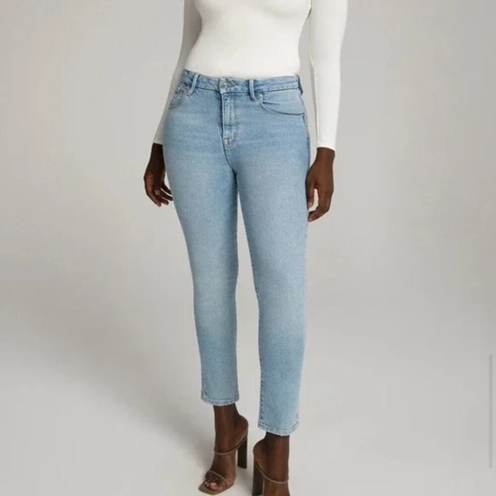 Good American Denim Jeans Good Waist Distressed High Rise Skinny Blue Size 32